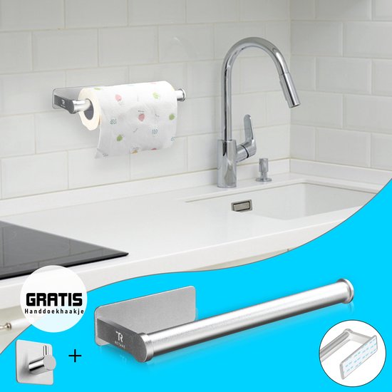 Porte-rouleau | Argent | Auto-adhésif | Porte-rouleau | Accrochage | Aluminium