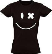 Smiley Dames t-shirt | emoticon | glimlach | blij | vrolijk | knipoog | Zwart