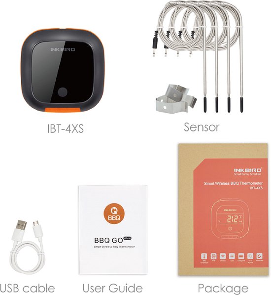 Inkbird IBT-4XS Bluetooth Thermometer - Keukenthermometer - Oplaadbare Accu