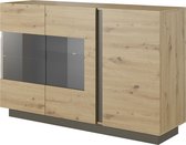 Dressoir Ashley - Eiken - Grijs - 138 cm - Met glas