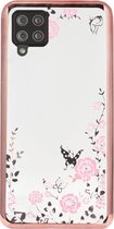 ADEL Siliconen Back Cover Softcase Hoesje voor Samsung Galaxy A12/ M12 - Glimmend Glitter Vlinder Bloemen Roze