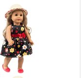 Akyol® Poppenkleding met hoed – Baby – Zwart – Bloemetjes – Poppenkleertjes – 45 cm