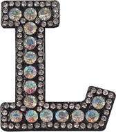 Strass Applicatie Alfabet Letter - 4,5 CM hoog - A t/m Z - Letter L - Zwart met witte stenen - Niet strijkbaar