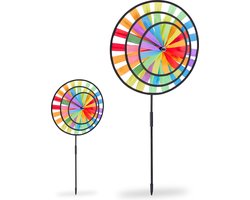 2x windmolen regenboog - tuindecoratie - tuinsteker windspel - gekleurd