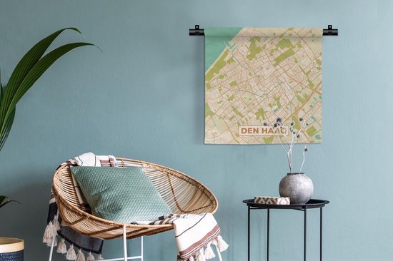 Wandkleed - Wanddoek - Stadskaart - Den Haag - Vintage - 60x60 cm - Wandtapijt - Plattegrond