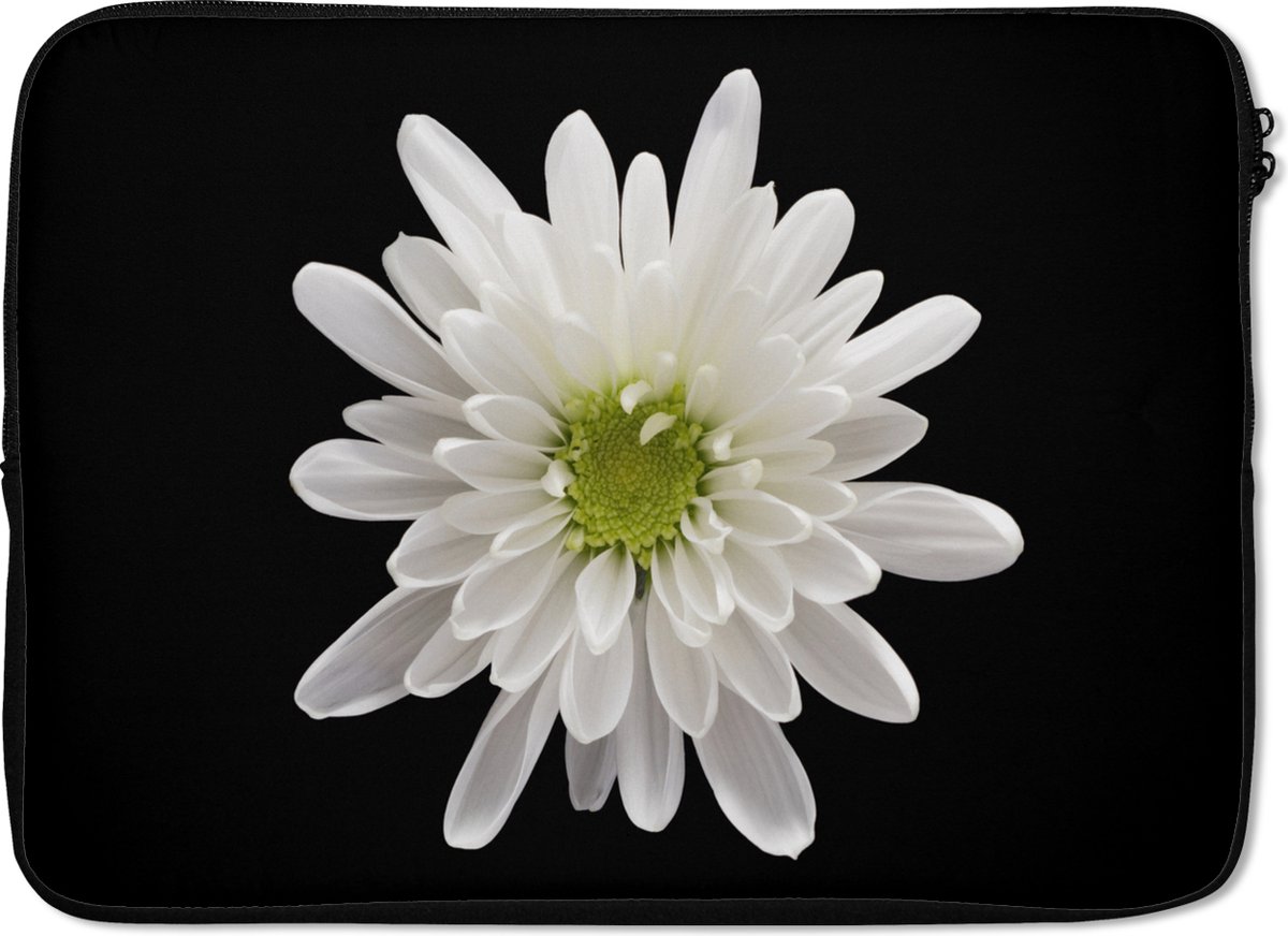 Laptophoes 14 inch - Macro - Wit - Bloem - Laptop sleeve - Binnenmaat 33x23 cm - Zwarte achterkant