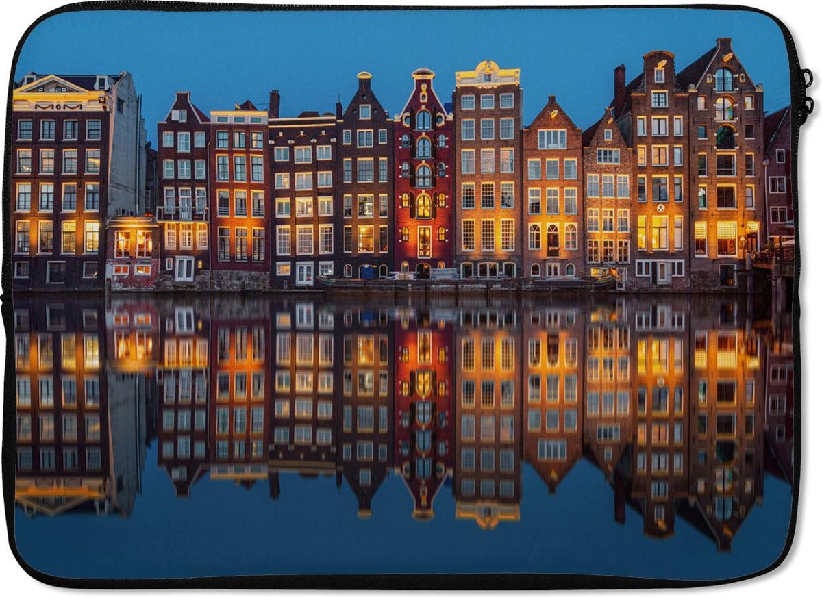 Laptophoes 13 inch - Amsterdam - Huis - Reflectie - Laptop sleeve - Binnenmaat 32x22,5 cm - Zwarte achterkant