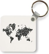 Porte-clés - Wereldkaart - Zwart - Wit - Chiffres - Plastique
