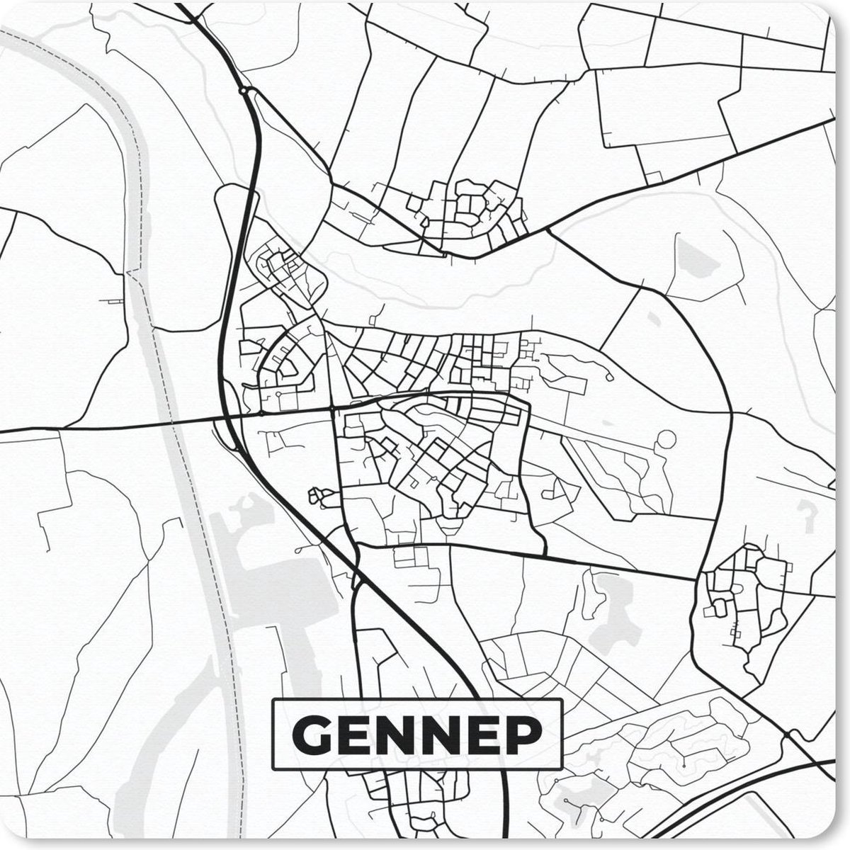 Muismat 30x30 cm - Mousepad Kaart - Gennep - Zwart - Wit - Muismatten