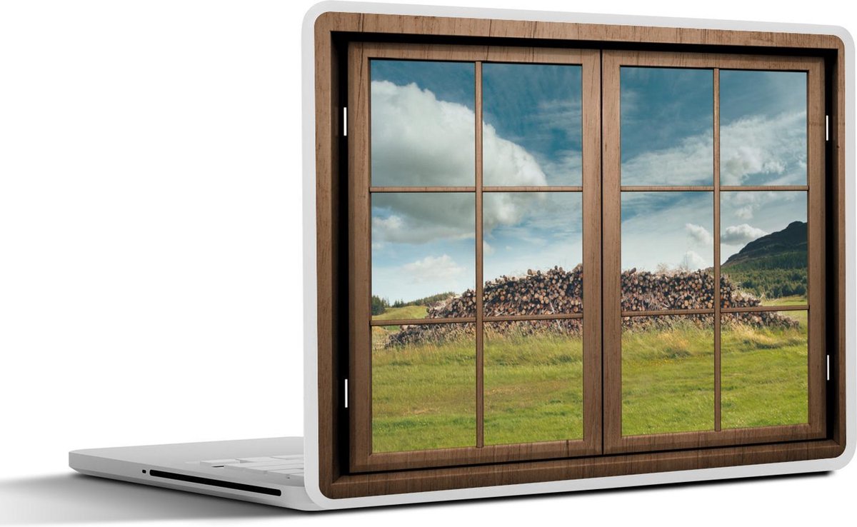 Laptop sticker - 15.6 inch - Doorkijk - Gras - Hout - 36x27,5cm - Laptopstickers - Laptop skin - Cover