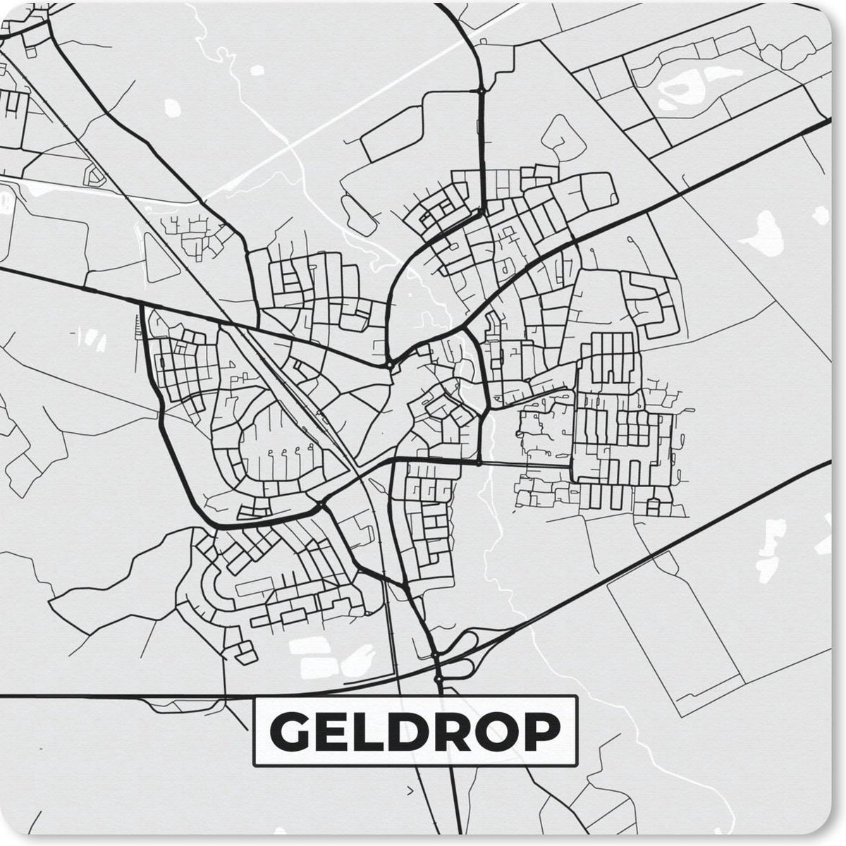 Muismat 20x20 cm - Mousepad Stadskaart - Geldrop - Grijs - Wit - Muismatten