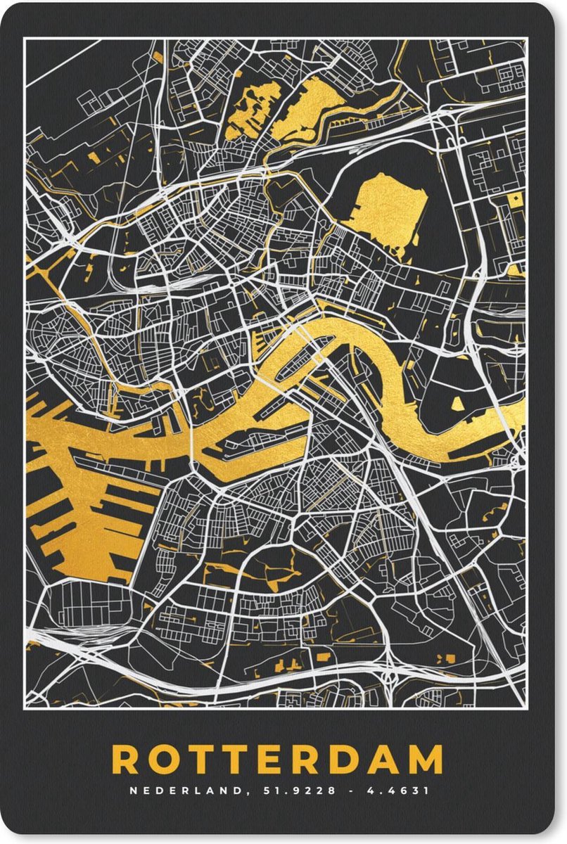 Muismat - Mousepad - Plattegrond - Rotterdam - Goud - Zwart - 18x27 cm - Muismatten
