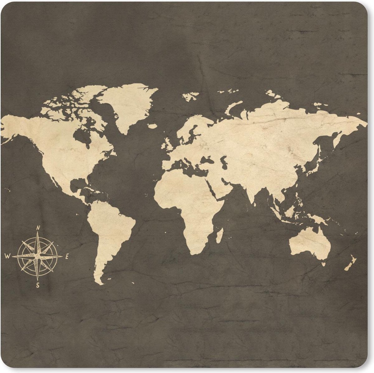 Muismat 30x30 cm - Mousepad Wereldkaart - Windroos - Wit - Muismatten