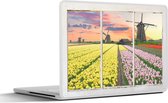 Laptop sticker - 12.3 inch - Doorkijk - Tulpen - Molen - 30x22cm - Laptopstickers - Laptop skin - Cover