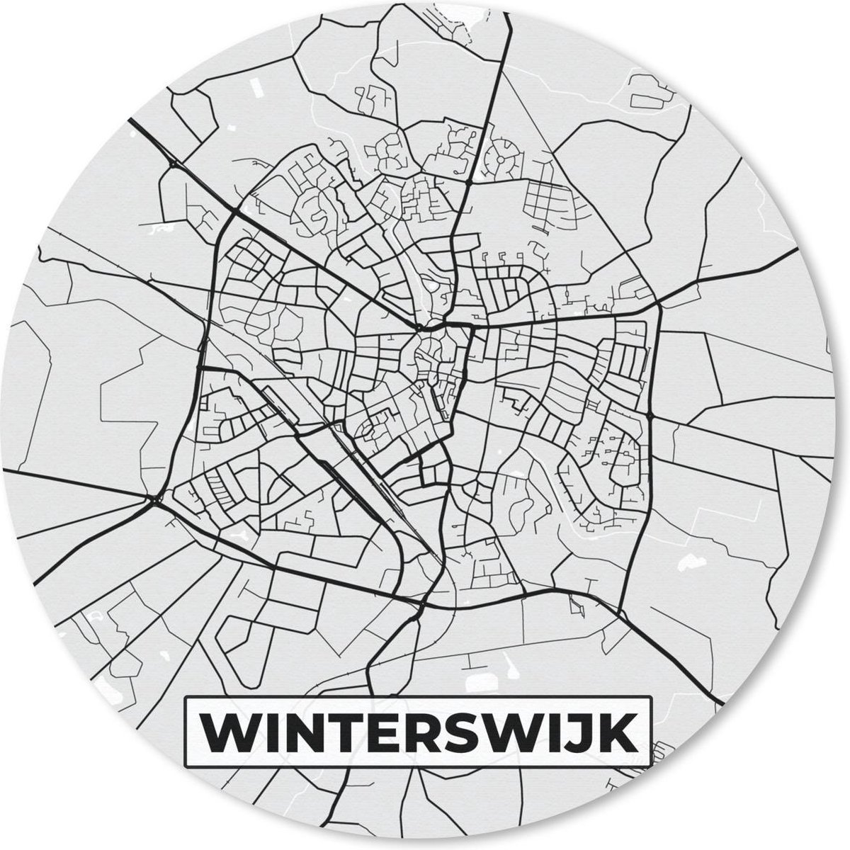 Muismat rond 30x30 cm - Mousepad Stadskaart - Winterswijk - Grijs - Wit - Ronde muismatten