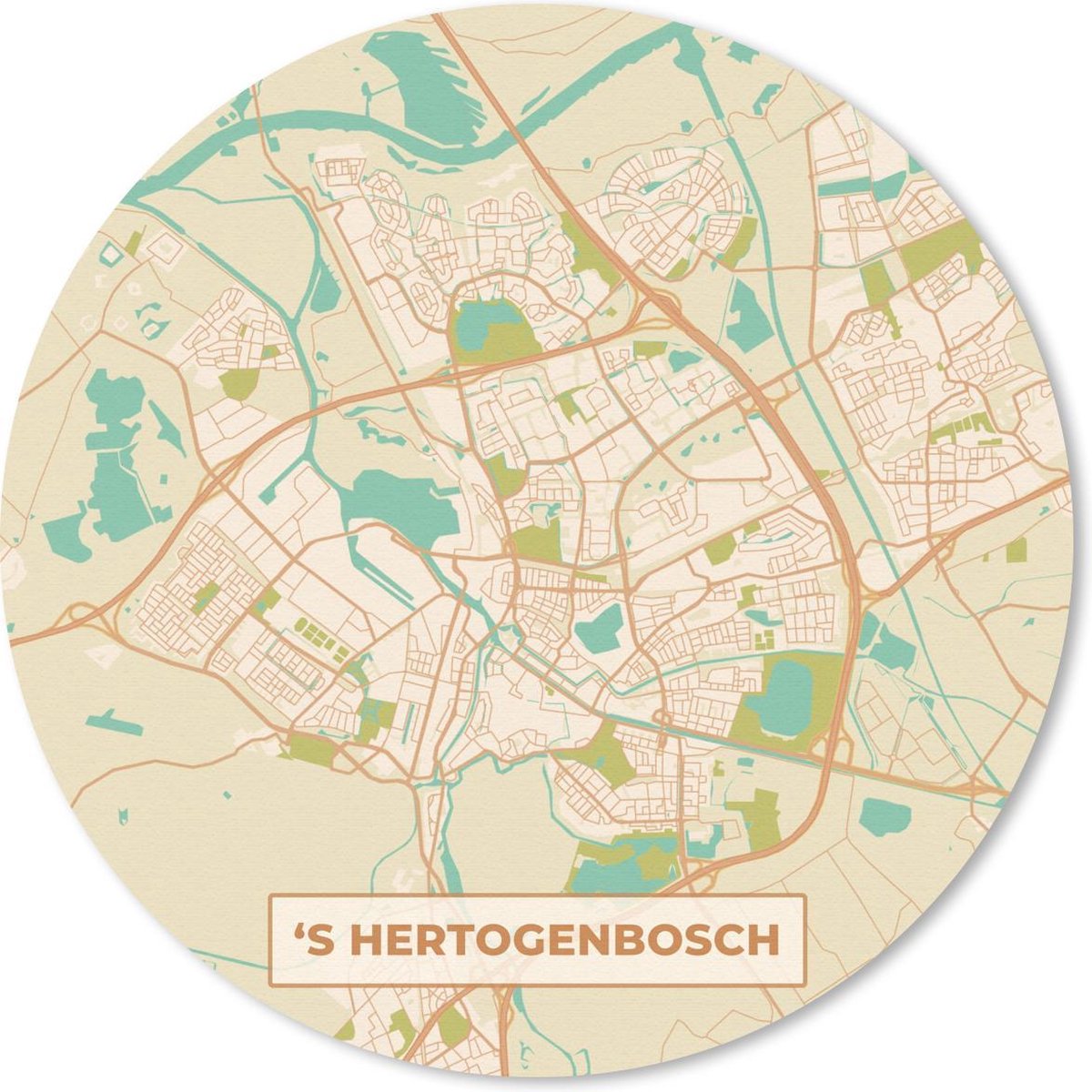 Muismat rond 20x20 cm - Mousepad Kaart - 's-Hertogenbosch - Vintage - Ronde muismatten