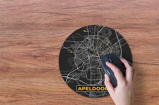Muismat rond 30x30 cm - Mousepad Stadskaart - Apeldoorn - Goud - Zwart - Ronde muismatten