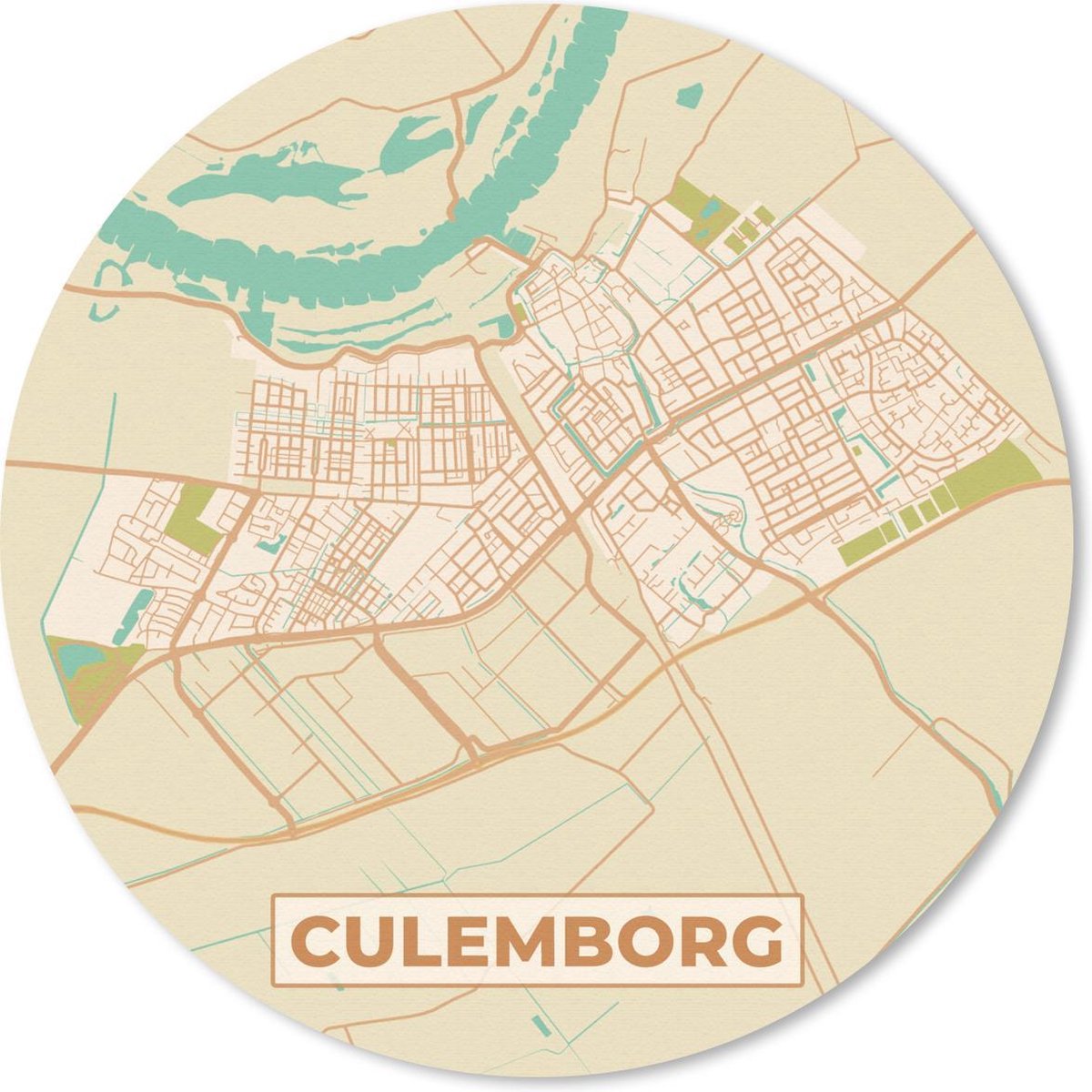 Muismat rond 30x30 cm - Mousepad Kaart - Culemborg - Vintage - Ronde muismatten