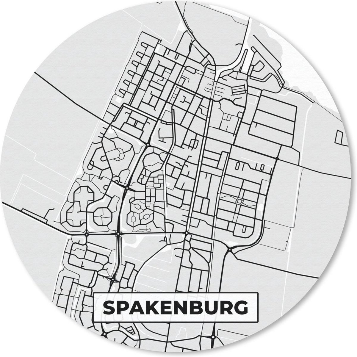 Muismat rond 20x20 cm - Mousepad Stadskaart - Spakenburg - Grijs - Wit - Ronde muismatten