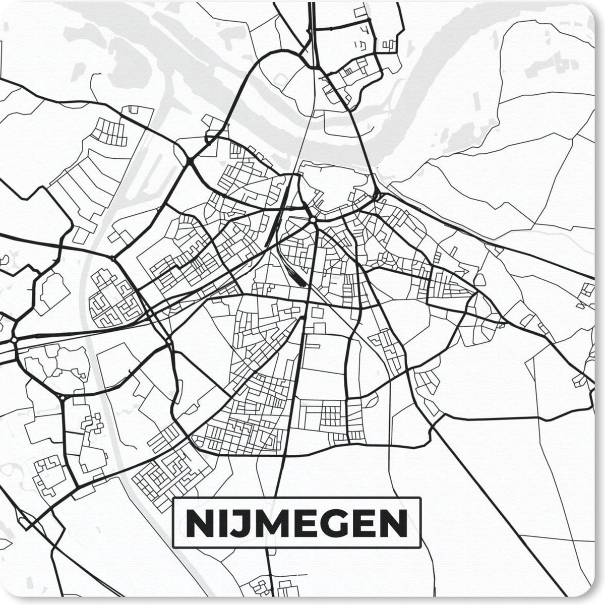 Muismat 30x30 cm - Mousepad Kaart - Nijmegen - Zwart - Wit - Muismatten