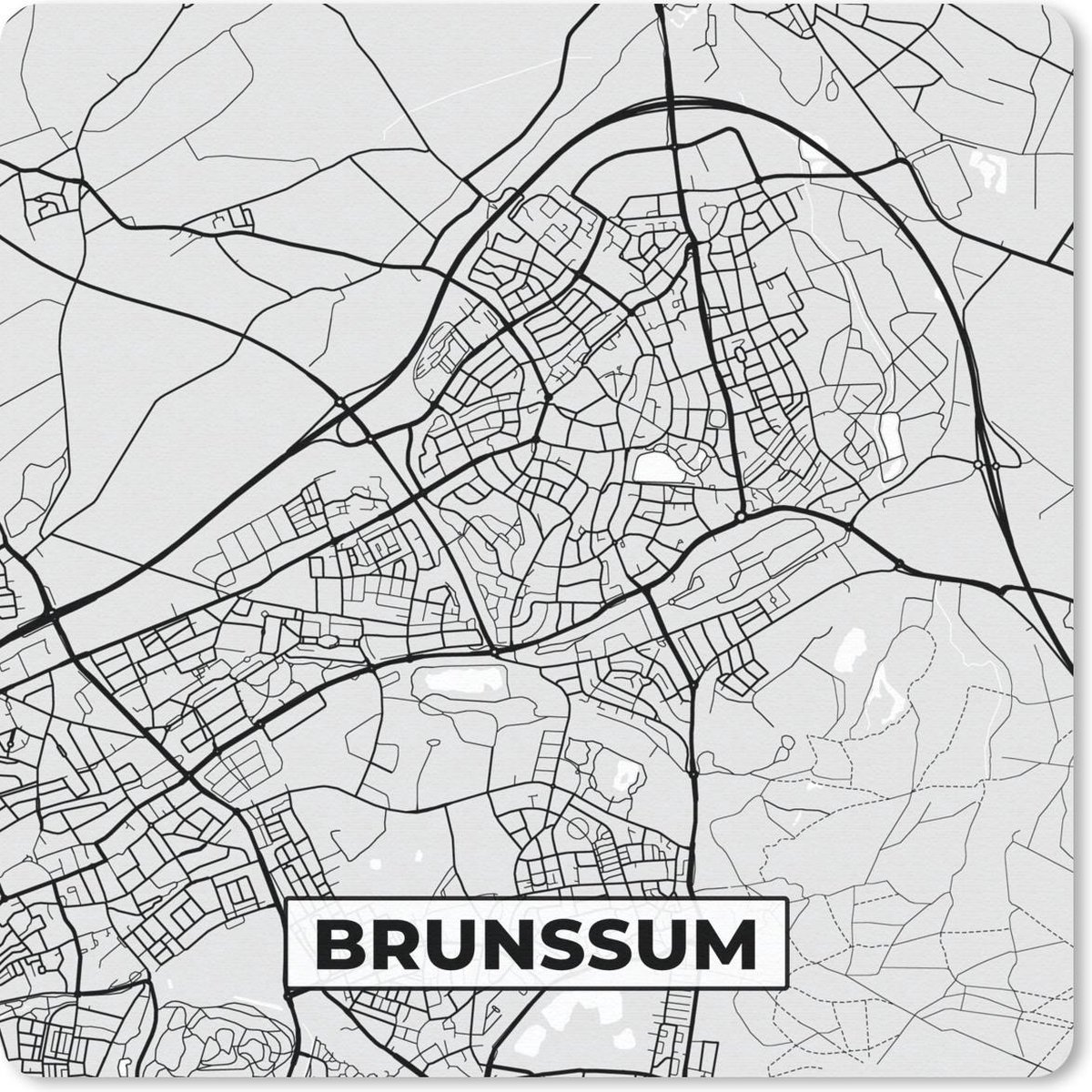 Muismat 30x30 cm - Mousepad Stadskaart - Brunssum - Grijs - Wit - Muismatten