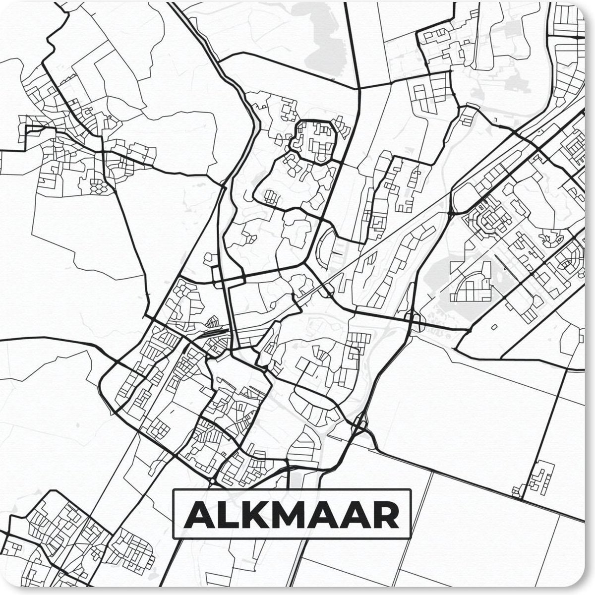 Muismat 20x20 cm - Mousepad Kaart - Alkmaar - Zwart - Wit - Muismatten