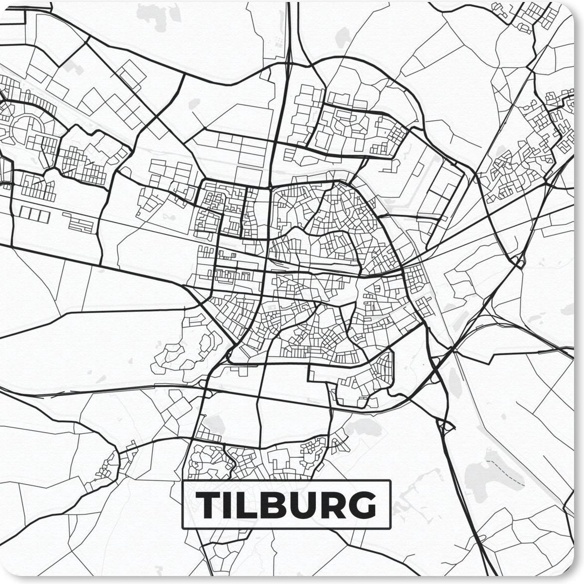 Muismat 20x20 cm - Mousepad Kaart - Tilburg - Zwart - Wit - Muismatten