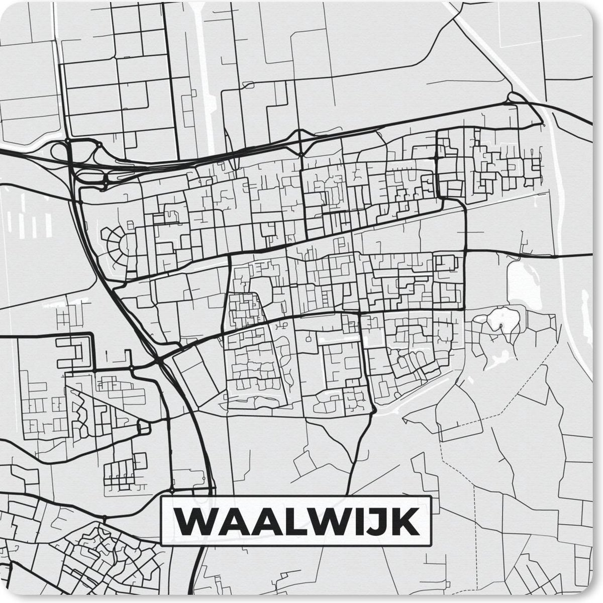 Muismat 30x30 cm - Mousepad Stadskaart - Waalwijk - Grijs - Wit - Muismatten