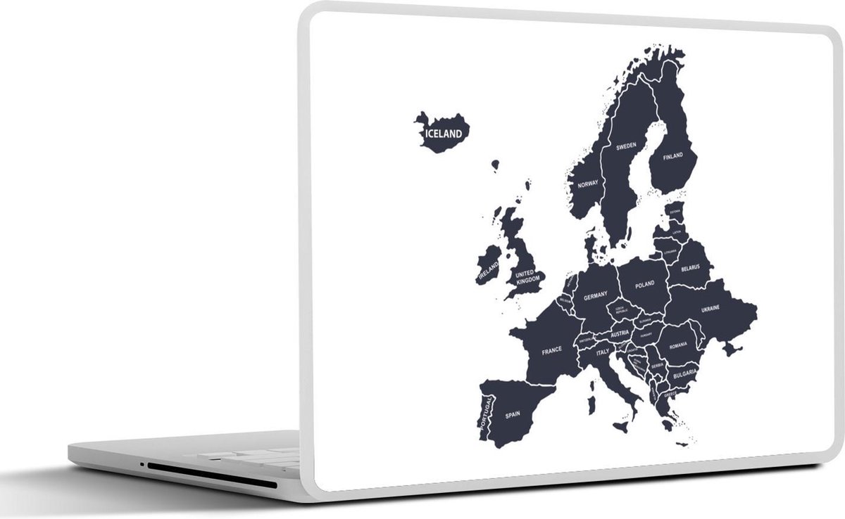 Laptop sticker - 10.1 inch - Kaart - Europa - Blauw - 25x18cm - Laptopstickers - Laptop skin - Cover