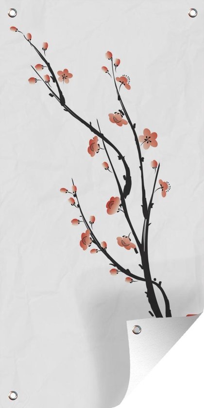 Wanddecoratie buiten Illustratie - Aziatisch - Sakura - 80x160 cm - Tuindoek - Buitenposter