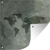 Tuindoek Wereldkaart - Grijs - Simpel - 100x100 cm
