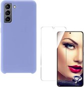 Solid hoesje Geschikt voor: Samsung Galaxy S21 Plus Soft Touch Liquid Silicone Flexible TPU Rubber - Paars  + 1X Screenprotector Tempered Glass