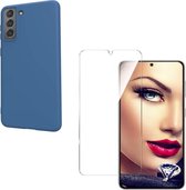 Solid hoesje Geschikt voor: Samsung Galaxy S21 Soft Touch Liquid Silicone Flexible TPU Rubber - Blauw Azuur  + 1X Screenprotector Tempered Glass