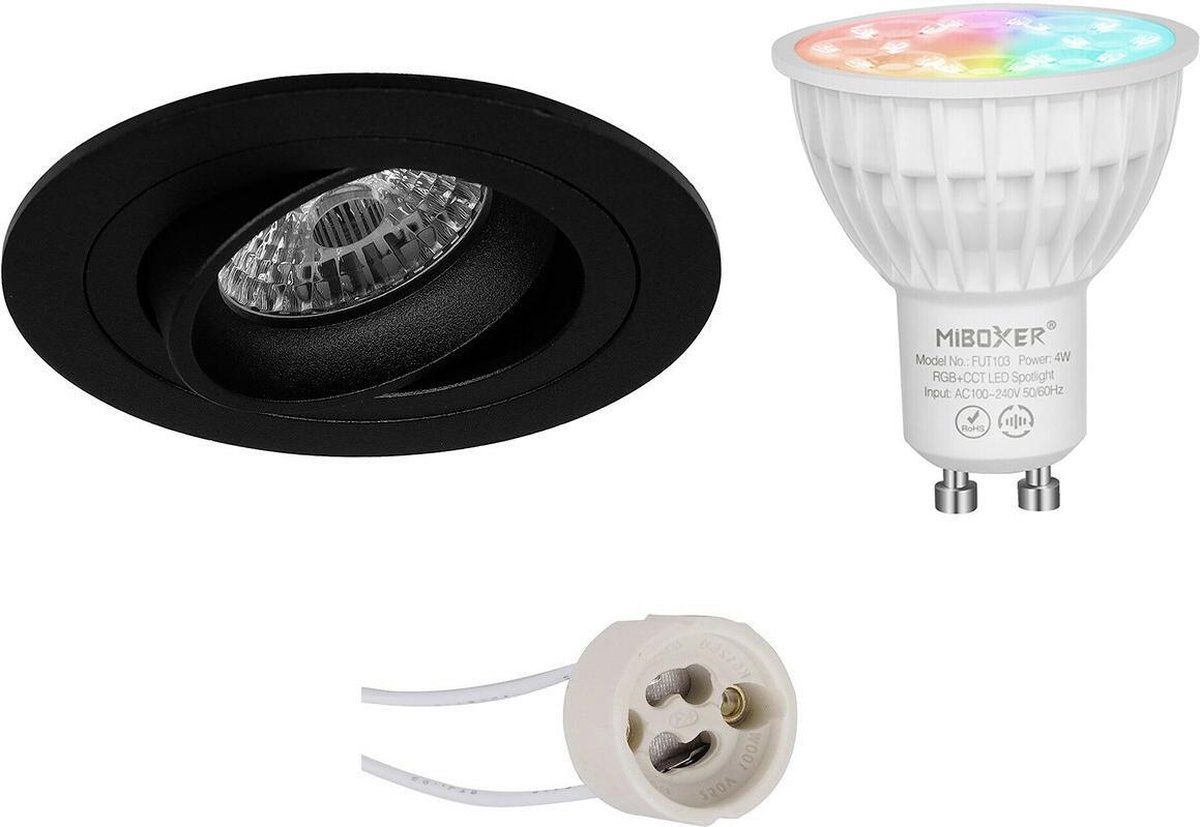 Mi-Light MiBoxer - LED Spot Set GU10 - Smart LED - Wifi LED - Slimme LED - 4W - RGB+CCT - Aanpasbare Kleur - Dimbaar - Proma Alpin Pro - Inbouw Rond - Mat Zwart - Kantelbaar Ø92mm