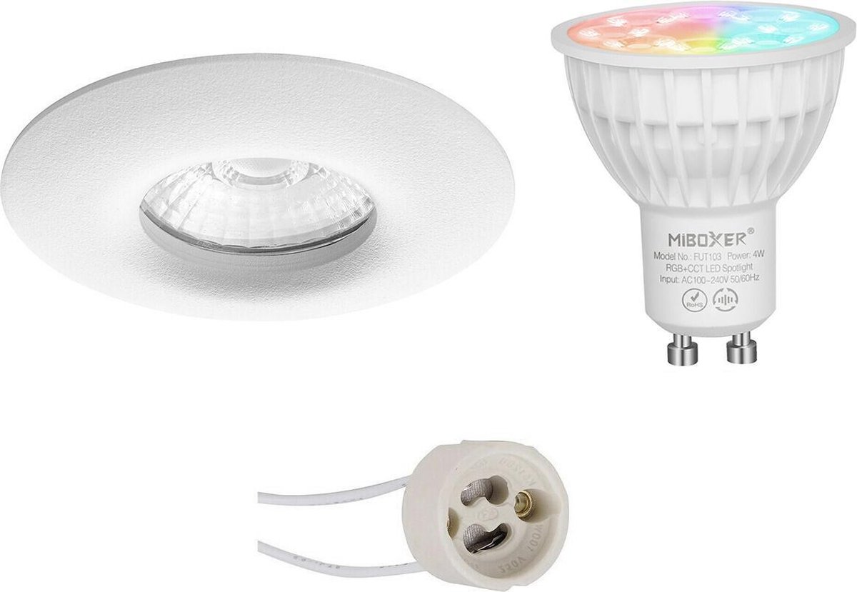 Mi-Light MiBoxer - LED Spot Set GU10 - Smart LED - Wifi LED - Slimme LED - 4W - RGB+CCT - Aanpasbare Kleur - Dimbaar - Proma Luno Pro - Waterdicht IP65 - Inbouw Rond - Mat Wit - Ø82mm
