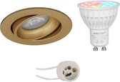 Mi-Light MiBoxer - LED Spot Set GU10 - Smart LED - Wifi LED - Slimme LED - 4W - RGB+CCT - Aanpasbare Kleur - Dimbaar - Pragmi Delton Pro - Inbouw Rond - Mat Goud - Kantelbaar - Ø82mm - BSE