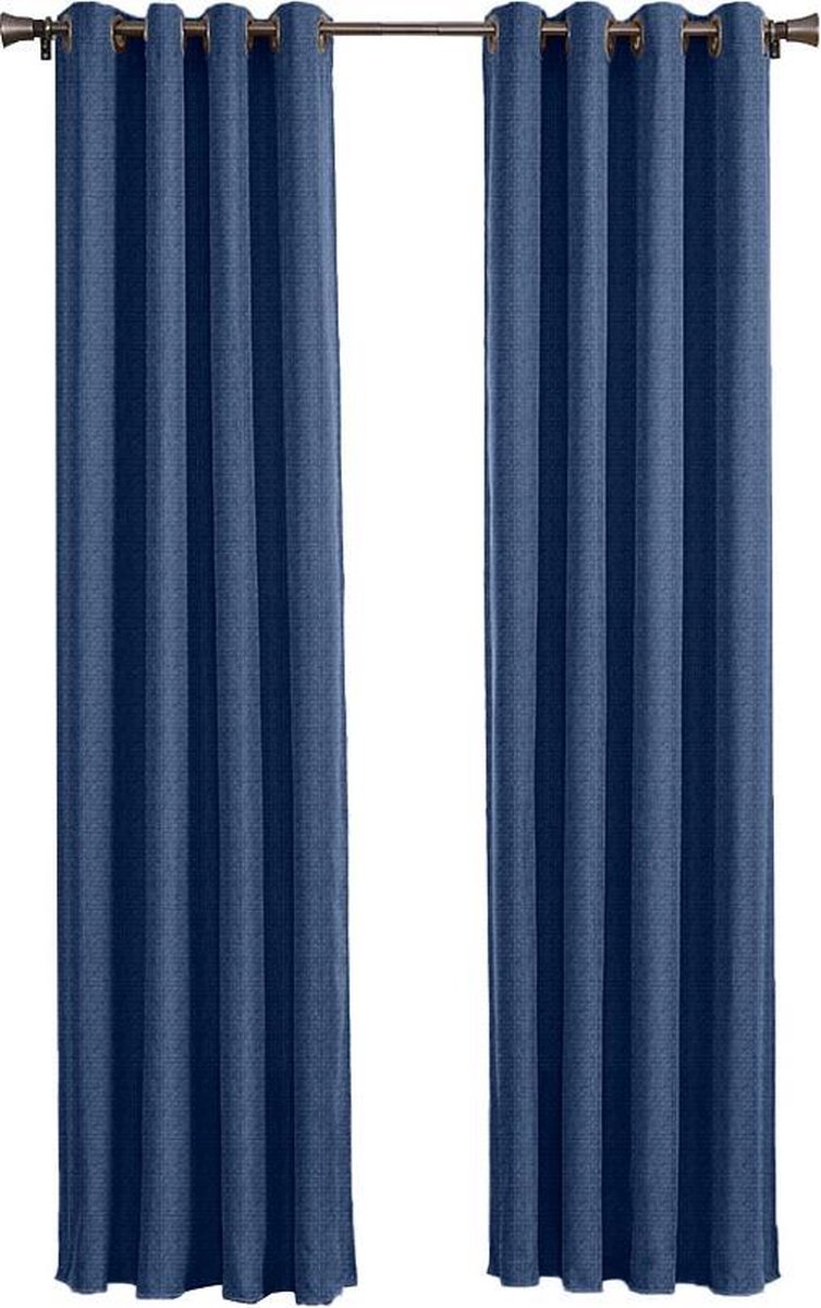 Larson Luxe geweven blackout gordijn met ringen – donkerblauw 3x2.5m – Verduisterend & kant en klaar – per stuk