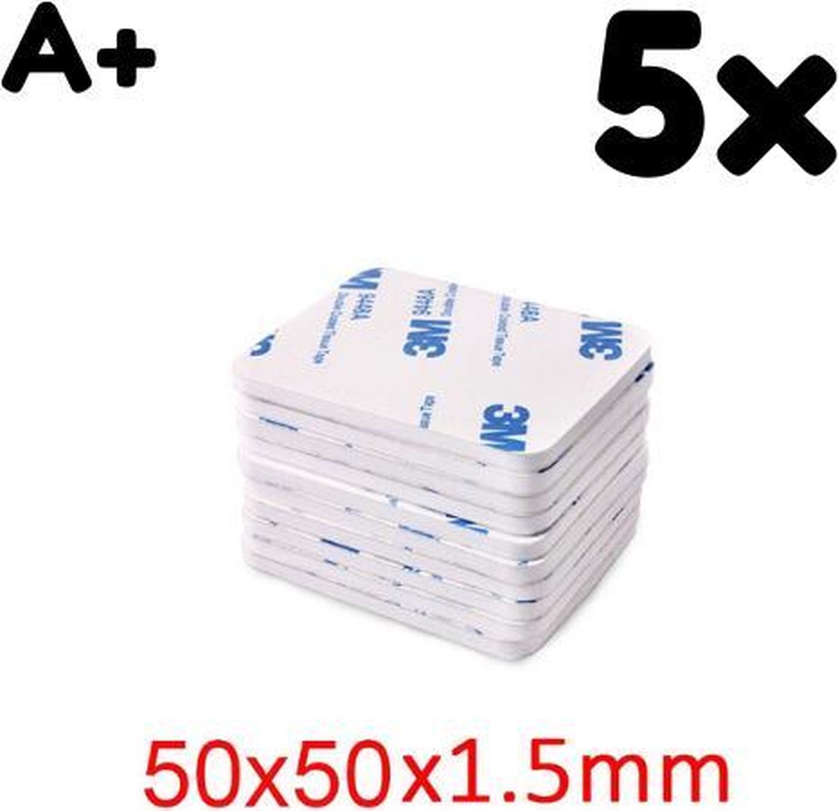 Dubbelzijdig Sticker XL - 5 Stuks - 3M - Extra Sterk - Plakkers - Ophangen Poster en Foto - Knutselen - 50 x 50  x 1.5 mm - Plakkertjes - Klevers - Montage - DIY - 3M