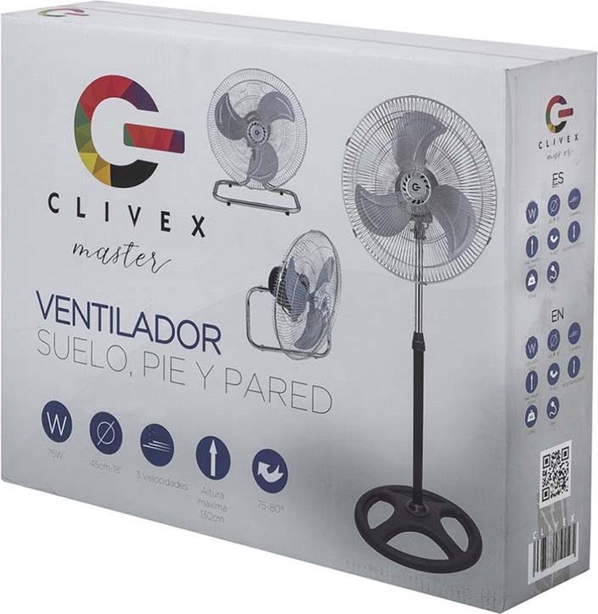 Clivex Ventilator - Statiefventilator - Muurventilator - Vloerventilator - 3 in 1 - 45cm - 75W