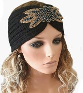 Trendy hoofdband haarband van acryl met broche kleur zwart maat one size