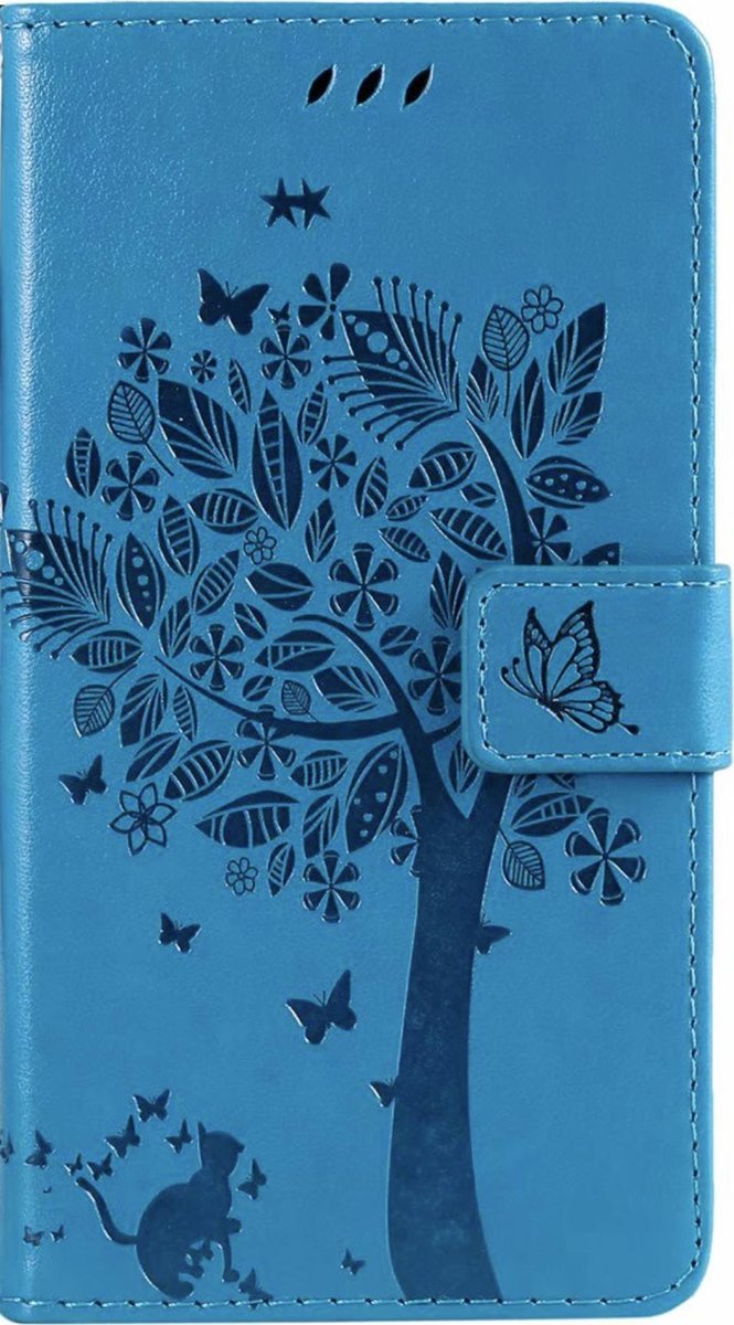 Geschikt voor Samsung Galaxy S21 Plus Bookcase - Blauw - Bloemen - Portemonnee Hoesje