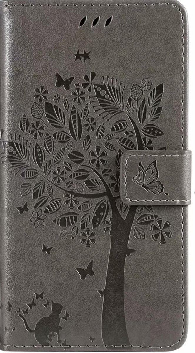 Geschikt voor Samsung Galaxy S21 Plus Bookcase - Grijs - Bloemen - Portemonnee Hoesje