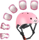 Beschermende uitrusting voor kinderen, 7 stuks, voor outdoor, sport, jongens, meisjes, fietshelm, veiligheidspads set, knie-, elleboogbeschermers en polsbescherming - Roze