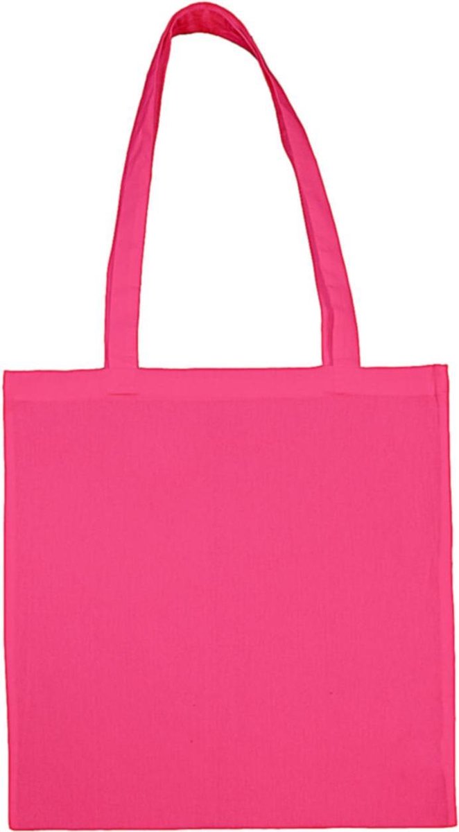 5 Katoenen tasjes roze 38x42cm lange hengels
