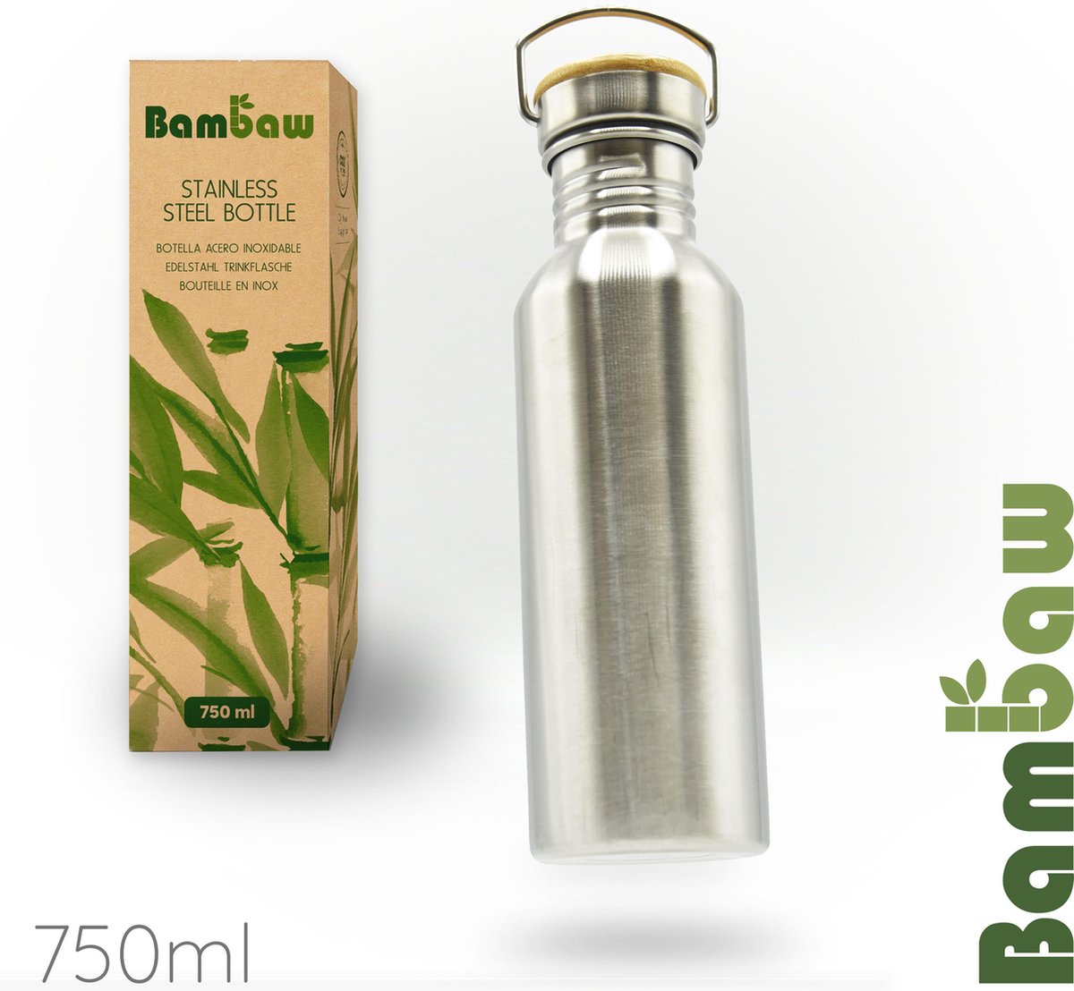 Bambaw Waterfles - 750 ml - Roestvrij Staal - Stevig en milieuvriendelijk