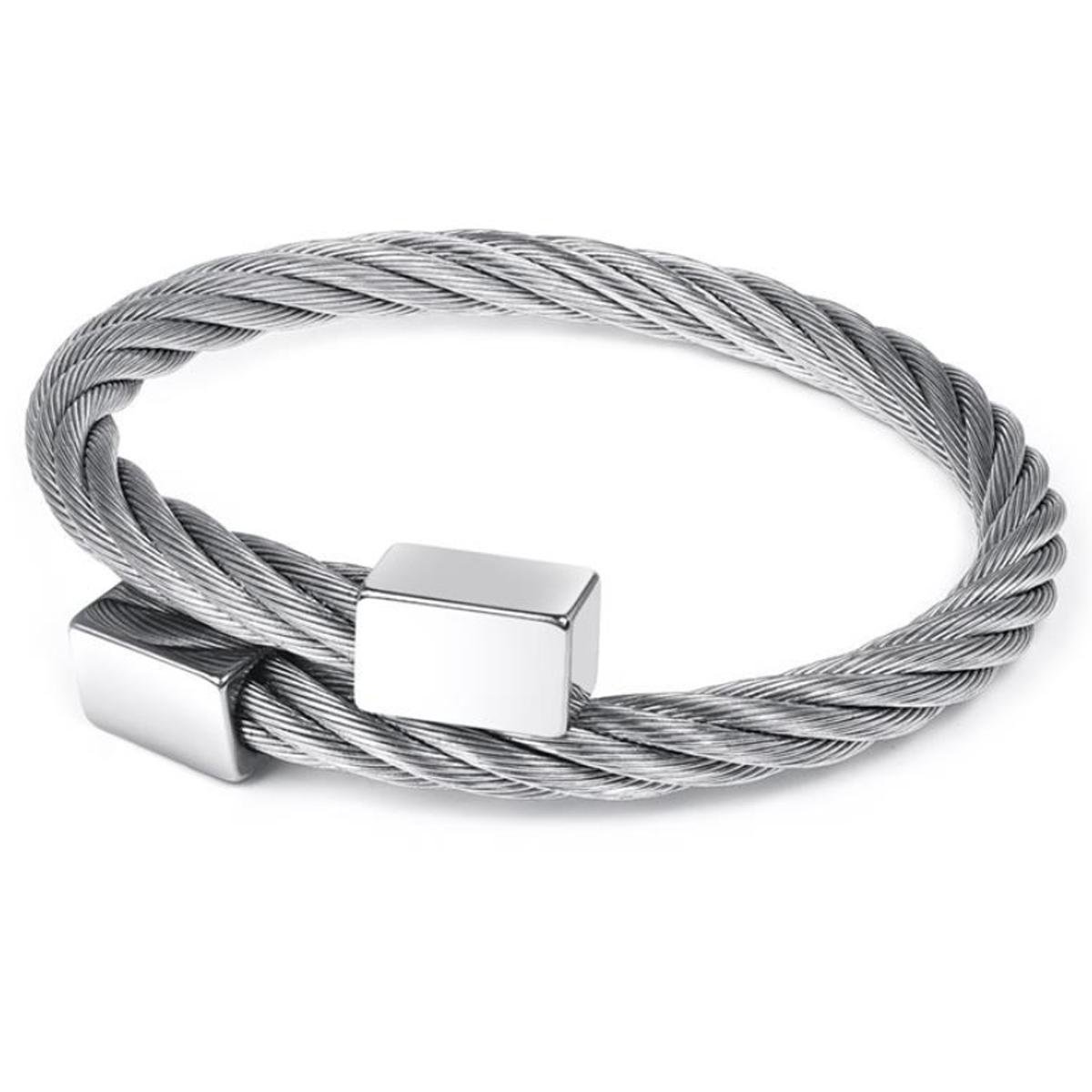 Victorious Gevlochten Stalen Armband Heren – Handgevlochten Staal met Eenvoudige Sluiting – Zilver – 19cm