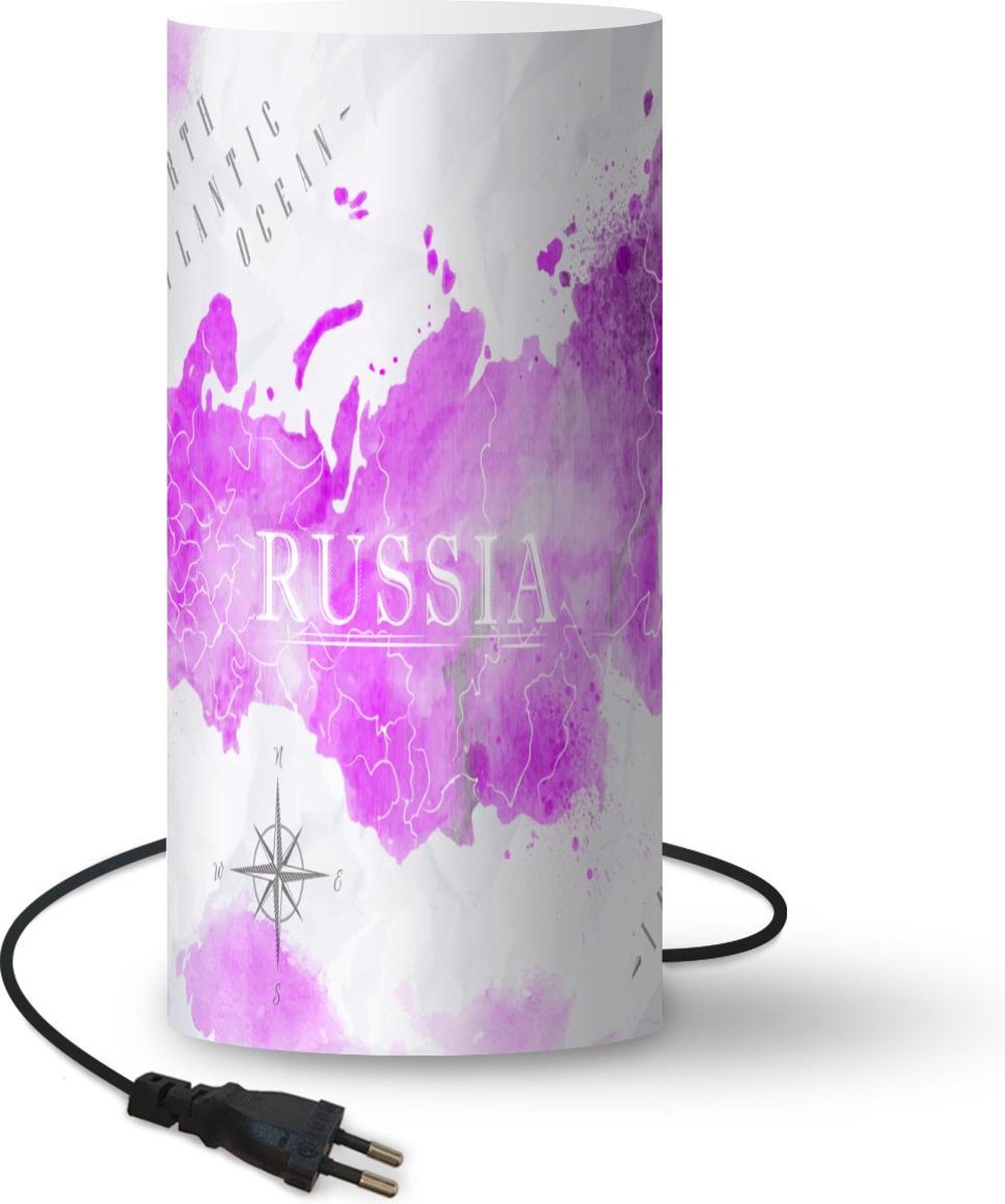 Lamp - Nachtlampje - Tafellamp slaapkamer - Wereldkaart - Roze - Rusland - 33 cm hoog - Ø15.9 cm - Inclusief LED lamp