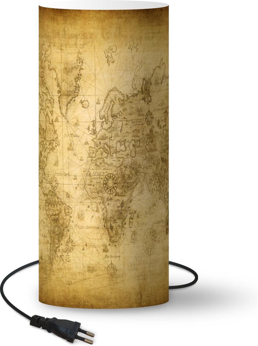 Lamp - Nachtlampje - Tafellamp slaapkamer - Wereldkaart - Retro - Papyrus - 70 cm hoog - Ø29.6 cm - Inclusief LED lamp