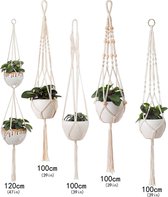 Luxe Macrame Plantenhangers - Luxe gevlochten touw katoen - 5 stuks - plantenpot ophangen