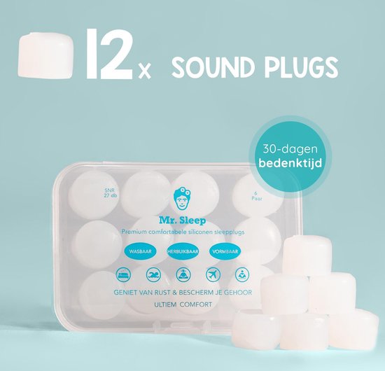 Mr Sleep® - 12x Sound plugs - Oordoppen - Earplugs - Geluidsoverlast - Slapen - Zwem Oordopjes - Slaap Oordopjes - Kneedbare - Snurken - Volwassenen - Anti Snurk - Aid - Siliconen